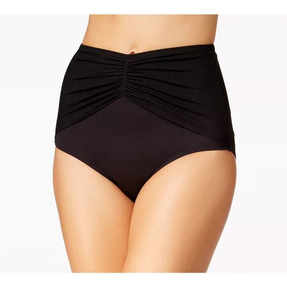 Coco Reef Women Solid Black Pleated Diva High-Waist Swim Bikini Bottoms Size XL - Picture 1 of 3